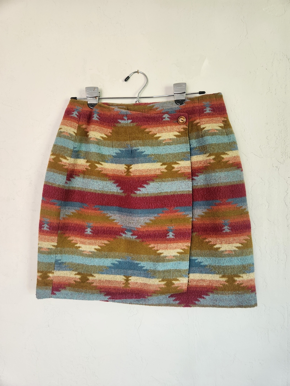 Multicolor Southwestern Pattern Wool Blend Skirt